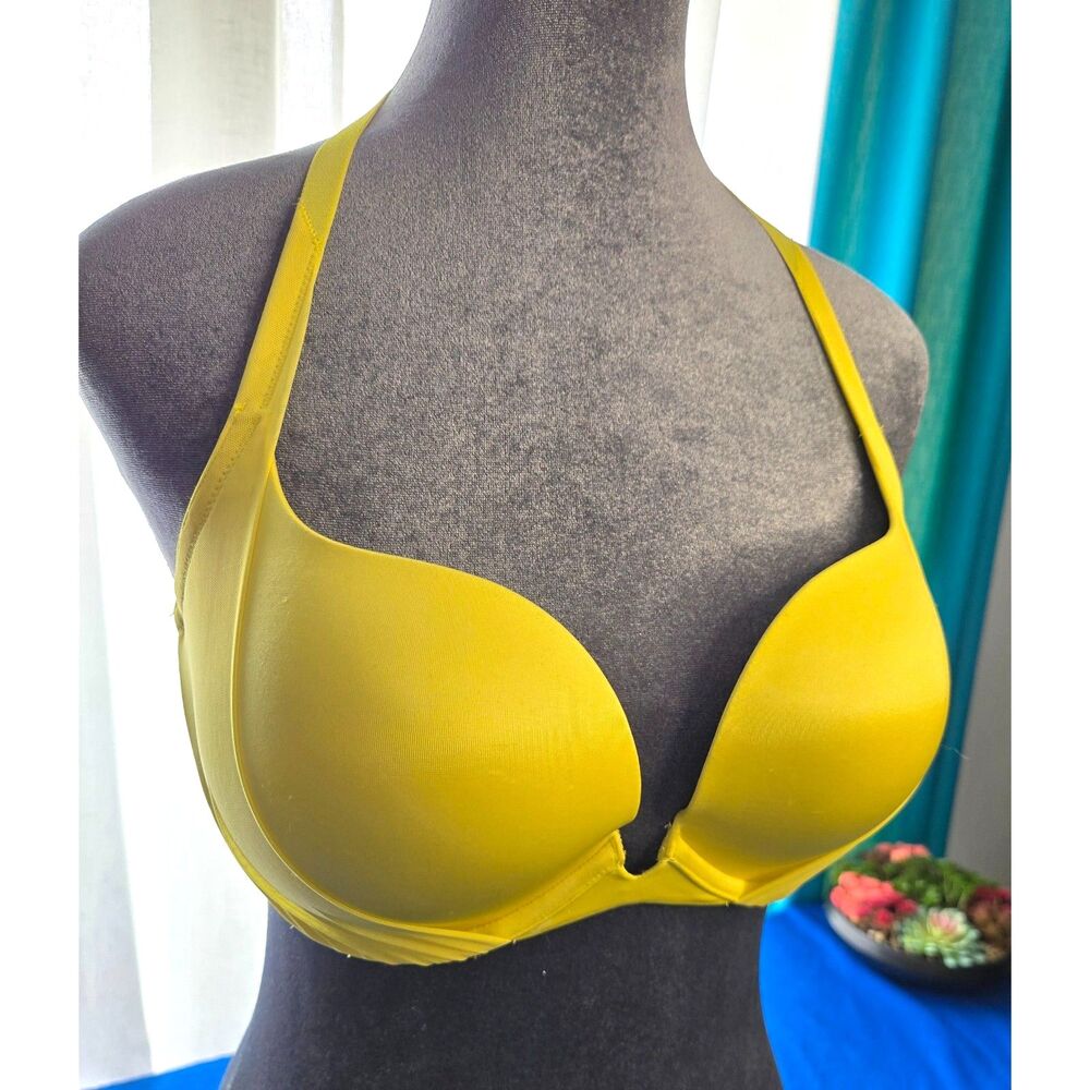 Victoria’s Secret Padded Demi Bra 36D, Yellow Halter, Plunge